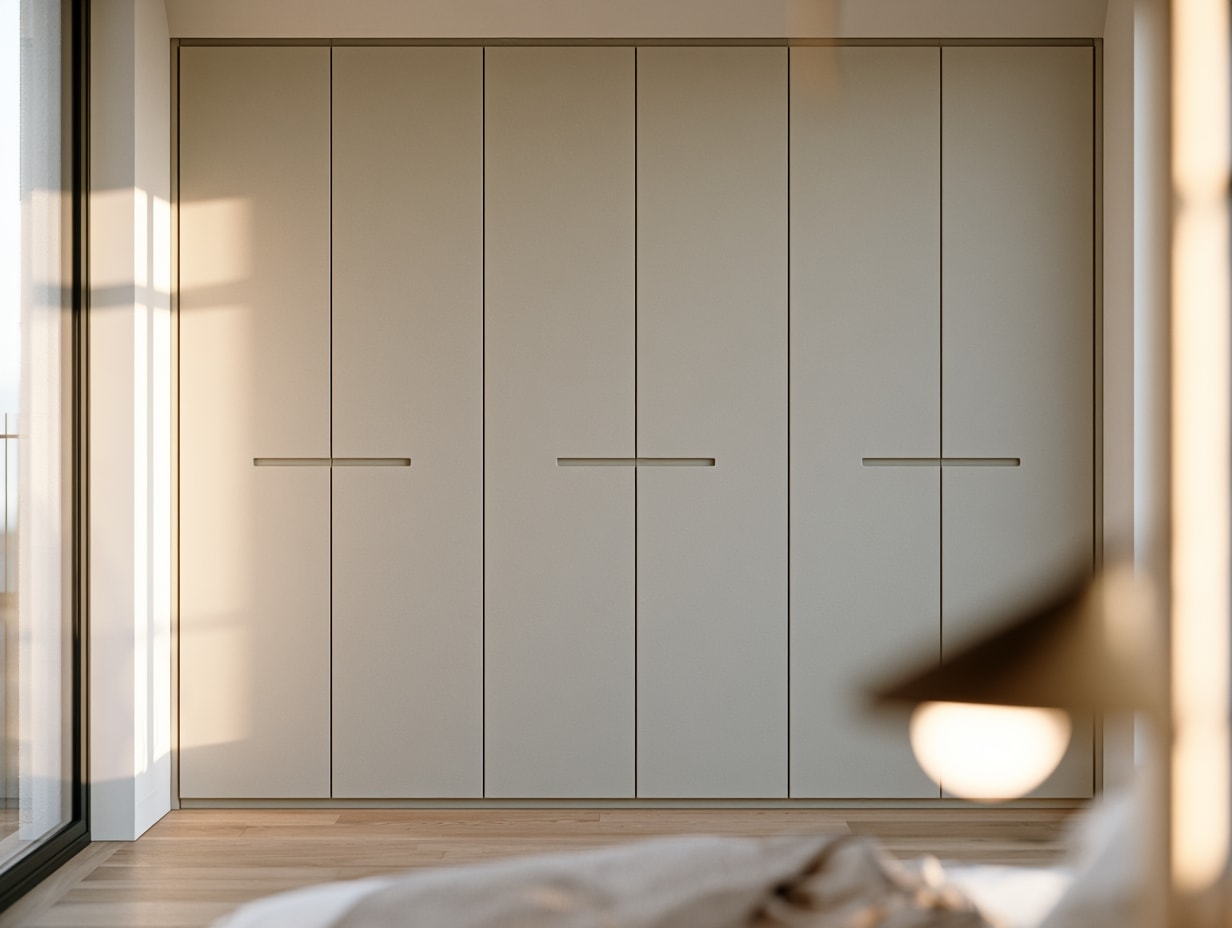 Floor-to-ceiling built-in wardrobe scribed tight to the walls of a bedroom